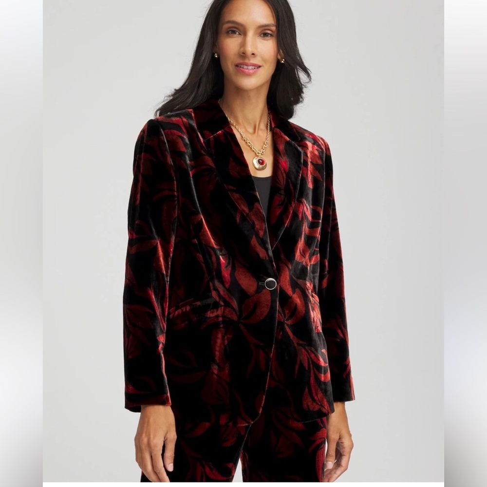 Chico's Red and Black Velvet Blazer